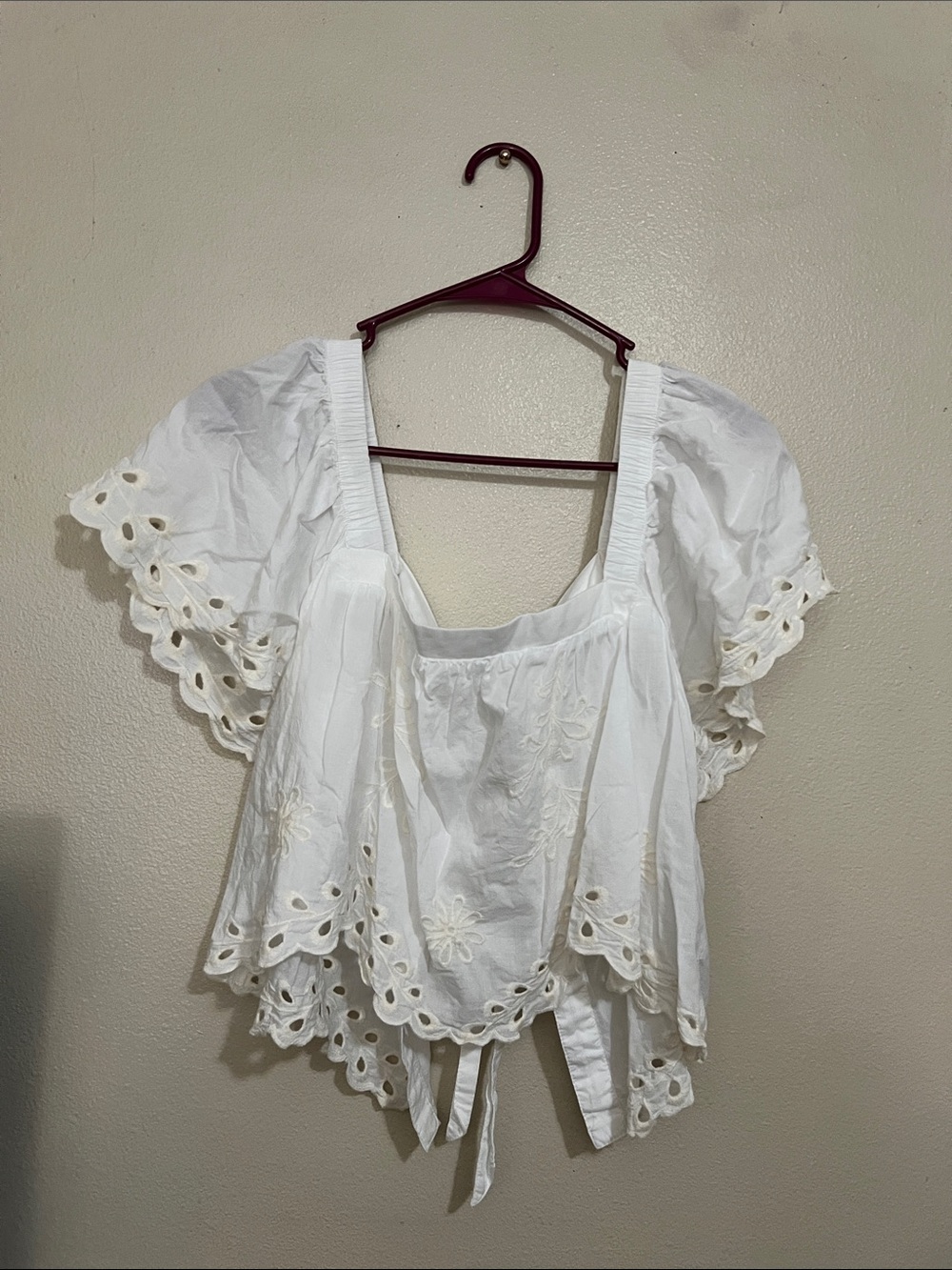American Eagle Outfitters White Eyelet Square-Neck Blouse